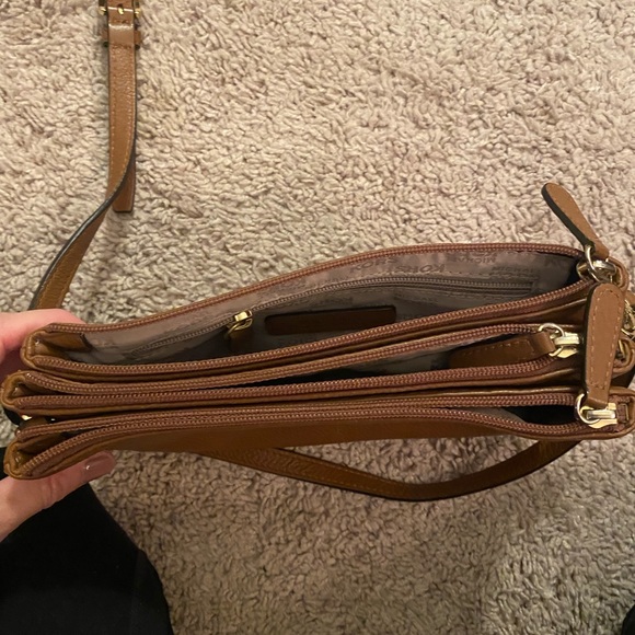 Michael Kors Brown Leather 3 Zipper Adjustable Crossbody Purse - Picture 5 of 5